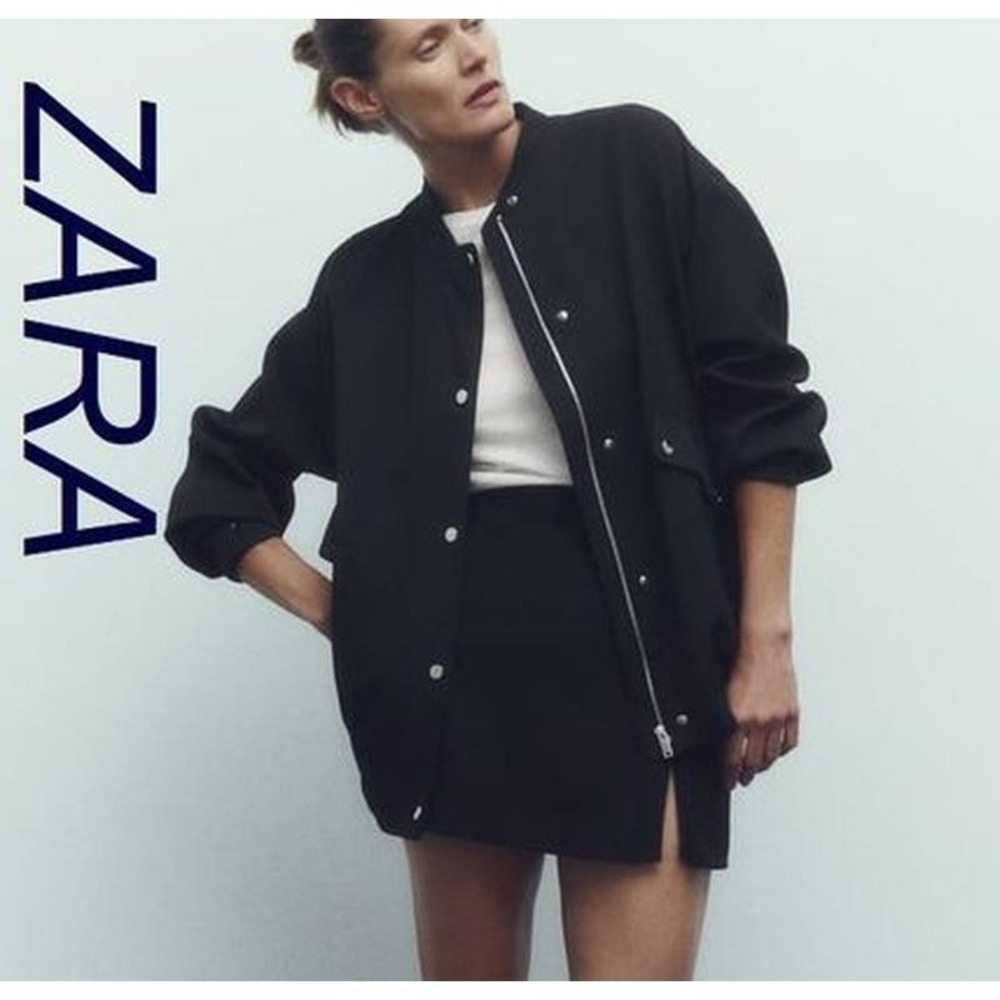 Zara  Black Bomber Jacket  Coat Oversized 2565/929  Women's S/M  Blogger Fav!